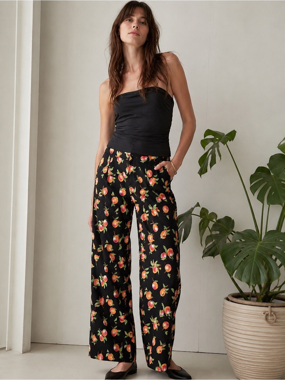 Maeve Anthropologie Colette Peach Print Wide Leg Pants Sz.  31 High Rise 31